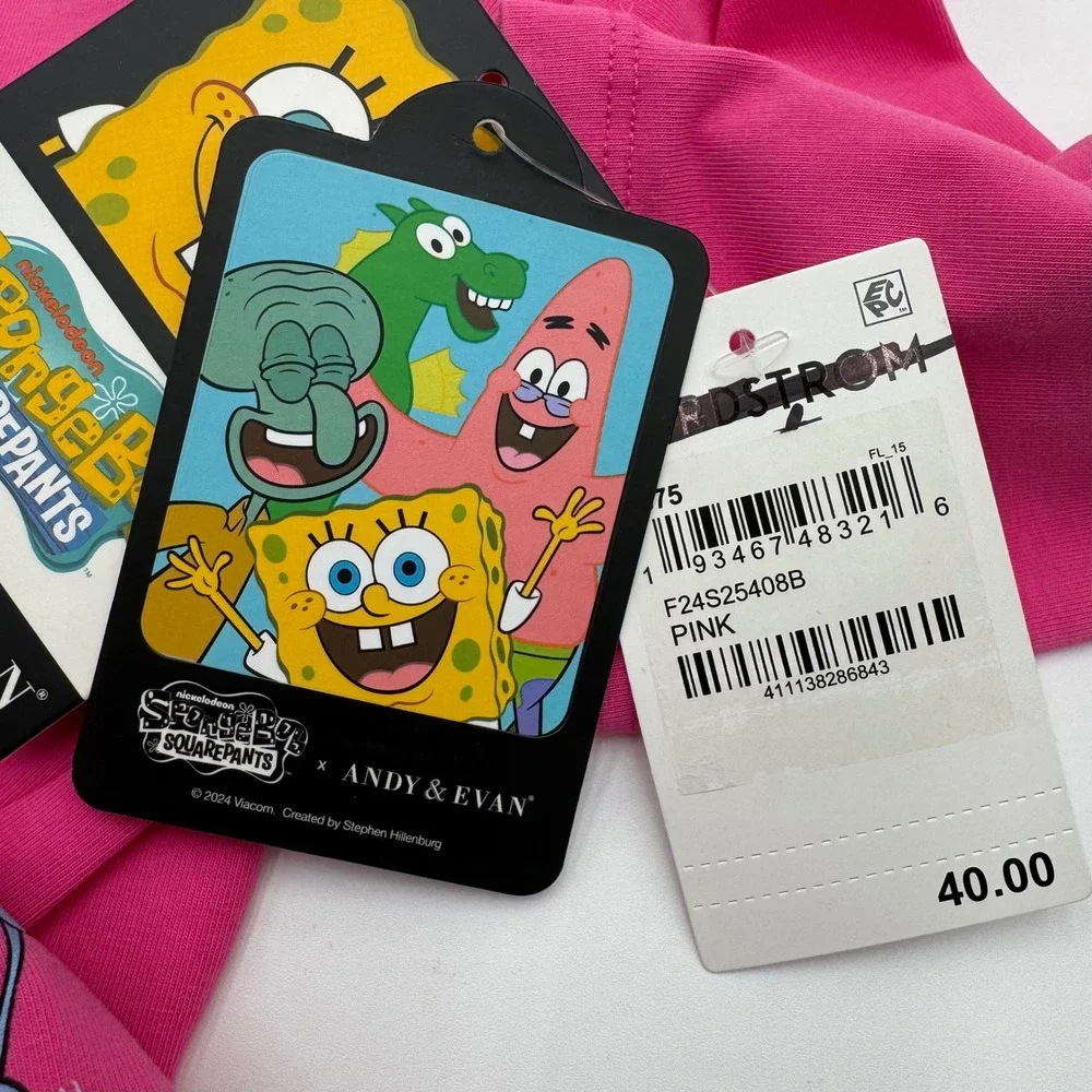 NEW‎ Andy Evan Spongebob Squarepants Shirt Girls 6 Pink Sleigh Ride Tee Holiday